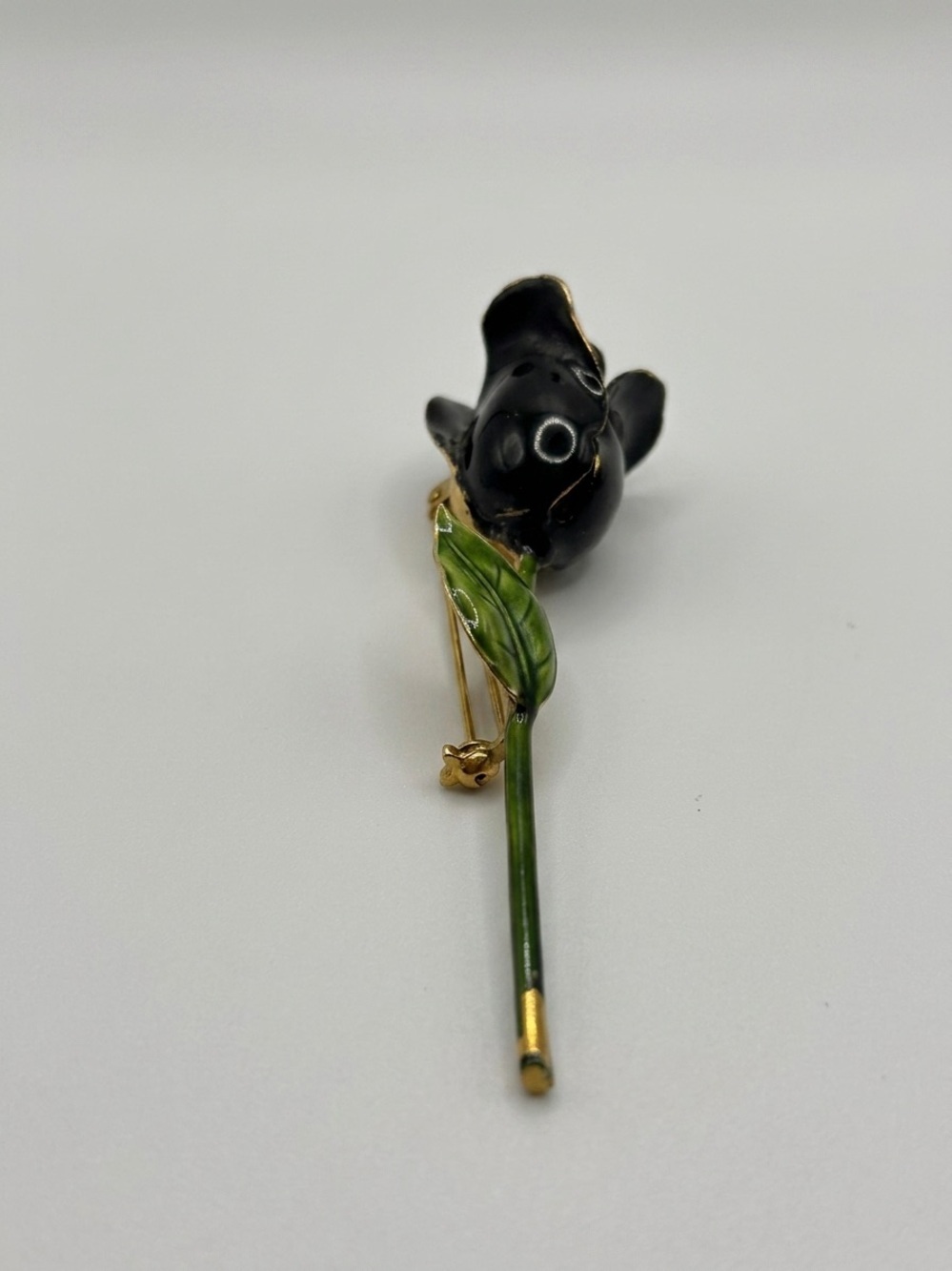Vintage Original by Robert Black Enamel Rose Brooch Signed Mid-Century Jewelry